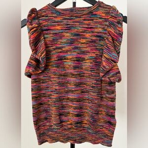 Whimsical Anthropologie Multicolor Flutter-Sleeve Sweater Top ✨ (Sz XS)